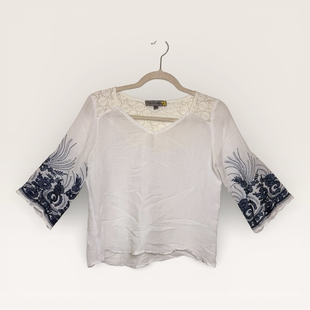 Figueroa & Flower White Embroidered Boho Blouse Petite Small